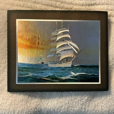 Vintage Dufex Print Sailing Ships Foil F.J. Warren Ltd Hitchin Herts England 80s