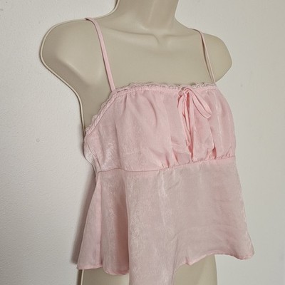 Pink Satin Babydoll Cami Milkmaid Empire Waist Coquette Fairycore Top Juniors S