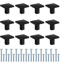 12 Pack Matte Black Square Cabinet Knobs Length Soild Zinc Alloy Drawer Dress...