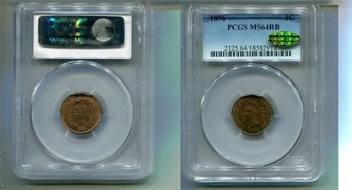 1876 INDIAN HEAD PENNY PCGS MS64 RB CAC