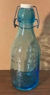 VTG Hatcher's Dairy blue glass Quart Milk Bottle "Absolutely Pure Milk" w/ lid