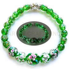 Lily Flower Glow in the Dark Firefly Beads Bracelets, Floral Murano Glass Beads