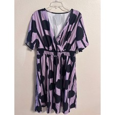 SHEIN Curve Dress Black Floral Print V-Neck Short Sleeve Smocked Waist 1XL