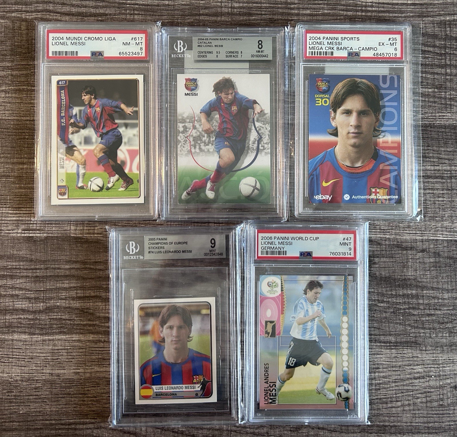 Messi Rookie Lot (5) 2004 Mundi Cromo, Mega Cracks, Barca Campio CATALAN & More