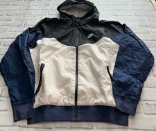 Nike Hooded Windbreaker Jacket White/Black Full Zip Lightweight Small