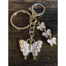 Pink Enamel Butterfly Keychain Gold Tone Lobster Clasp Bag Charm New