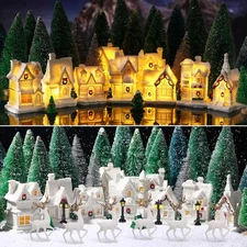 41 Pcs Christmas Village Set Lighted Christmas Village White Houses with Xmas...