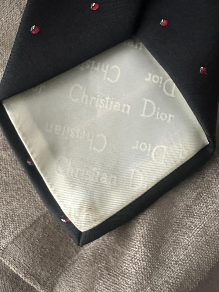 Corbata de Colección Christian Dior Para Hombre Talla Única Negra Patrón de Punto Rojo Italia Mezcla de Seda Foto 4 de 4