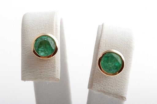 Emerald Earrings Ear Stud 0,92ct Round Cut 750 18K Yellow Gold New Columbia thumbnail 8