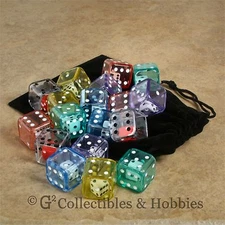 NEW 18 DOUBLE DICE Six Sided Large 19mm D6 + Bag Set Game RPG Math