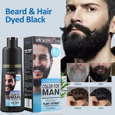 Mokeru Men Beard Hair Color Dye Tint Moustache Black Darkening Shampoo 200ml