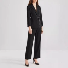 American Style Womens Lapel Collar 2pcs Suits Set Jacket Straight Pants Coat New