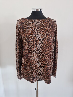 Joseph Ribkoff Leopardenpullover Gr. 10 Reißverschlussärmel Metallicfaden dünner Strick Metall
