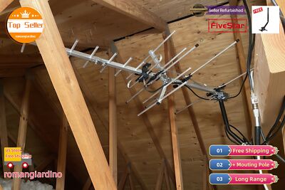 250 Mile Yagi TV Antenna Outdoor UHF VHF FM w/ Pole for Easy Install