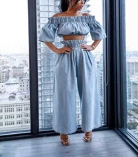 Women’s navel ruffles short sleeve pants set