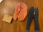 Vintage Barbie Picnic Set #967 Shirt and Jeans Straw Bag Zipper