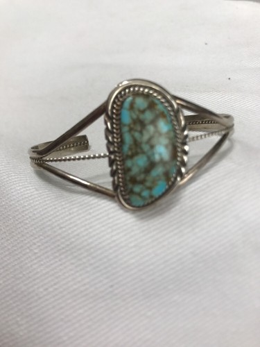 Navajo ~ Sterlingsilber 0,925 ~ #8 Türkis ~ Manschettenarmband ~ signiert L Spencer - Bild 9 von 12