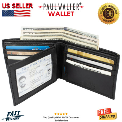 Men Wallet ID Card Organizer Black Lambskin Leather Bifold Stylish Wallets