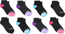 Fruit of the Loom Girls' 10-Pair Everyday Soft Ankle Socks, Black/Multi, 10.5-4