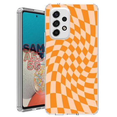 For Samsung Galaxy A23 5g A52 A53 TPU Case+Glass(Twist Checker Orang