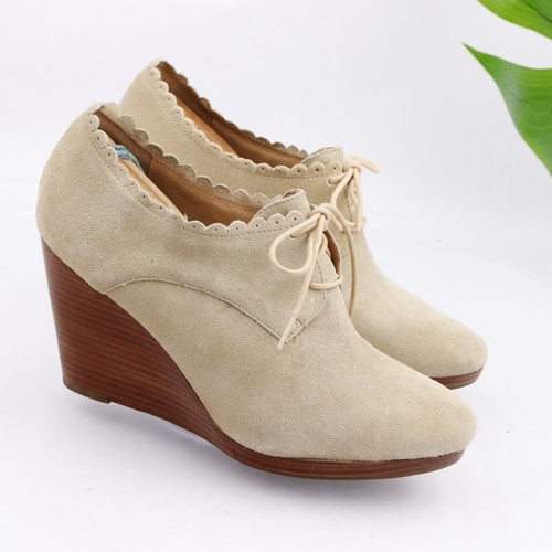 Jack Rogers Women's Olivia Boot Size 10 Wedge Heel LaceUp Cream Tan Suede Bootie - Picture 2 of 12