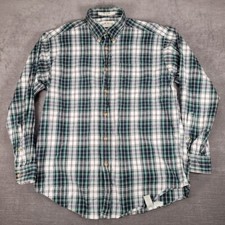 Orvis Mens Flannel Plaid Shirt Long Sleeve Button Down Green White Medium