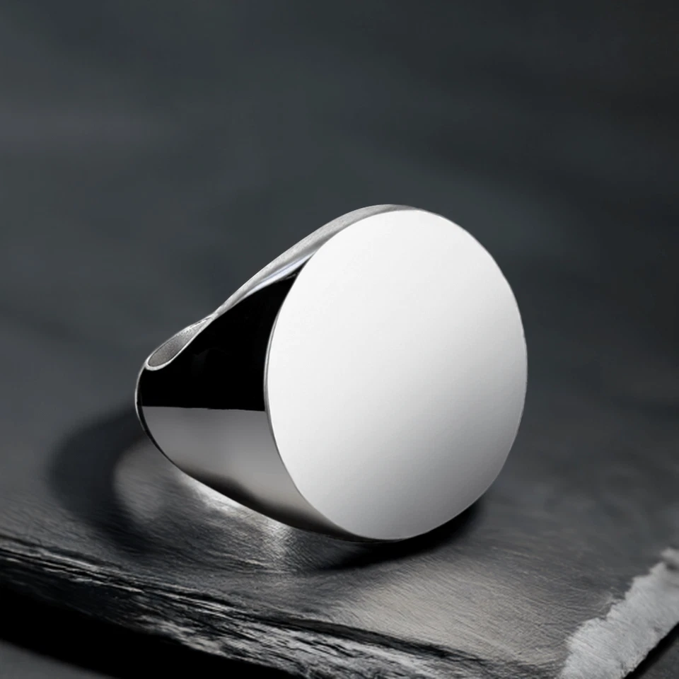 Men's Ring 925 Sterling Silver Signet Style Matte and Polished Finish - Image 4 of 4