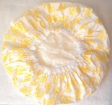 STUDIO 35 LACE TRIM YELLOW WHITE LINED SHOWER CAP - BRAND NEW IN OPEN PACKAGE