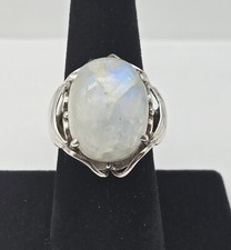 Vintage Large Rainbow Moonstone Modernist Gemstone Ring Size 7 - 12.3g