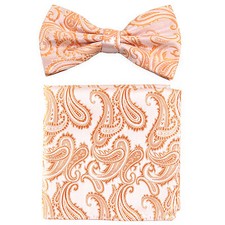 New Brand Q men's pre-tied bow tie  hankie set paisley micro fiber formal peach