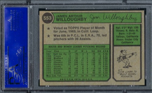 1974 Topps #553 PSA 8 Jim Willoughby Giants 553 Nice! - Picture 2 of 2