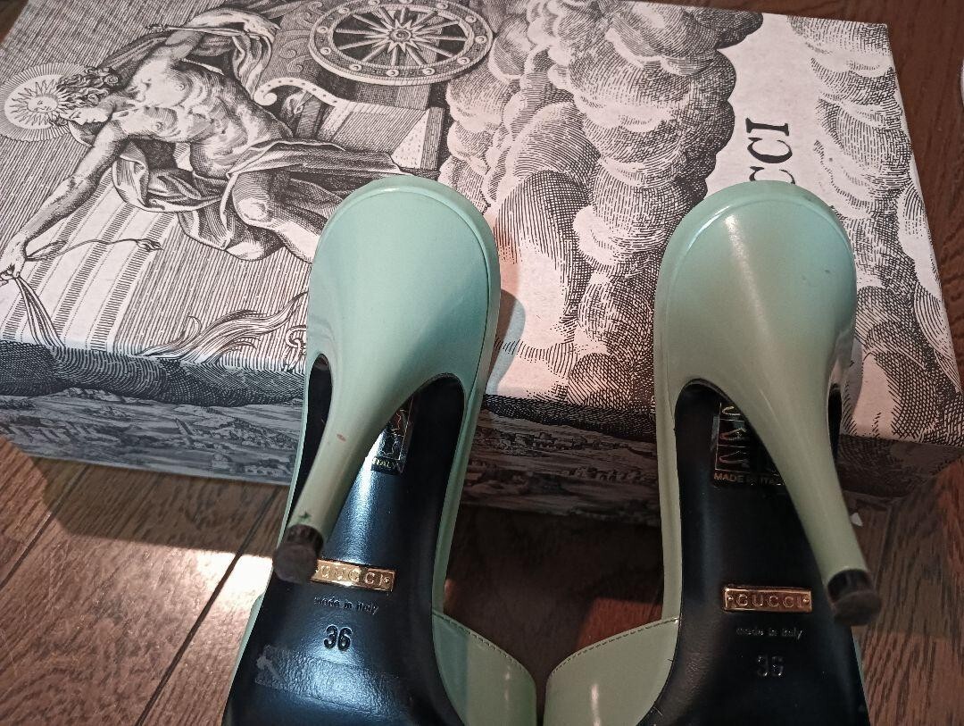 GUCCI ミュール　ミントグリーン GUCCI Leather Heel Sandals Mules Pumps Shoes Women Size EU 36 Mint
