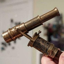 Solid Brass telescope Design Handle Antique Style Wooden Walking Stick Cane gift