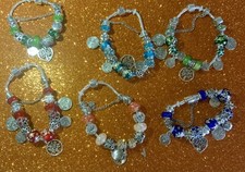 Charm Bracelet Murano Glass Beads & Charms Flowers Silver Plated