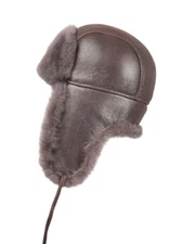 Kids Shearling Sheepskin Aviator Fur Hat - Taupe Brown