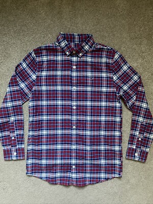 Boys Vineyard Vines Size M (12-14) Plaid 100% Cotton Button Up Whale Shirt