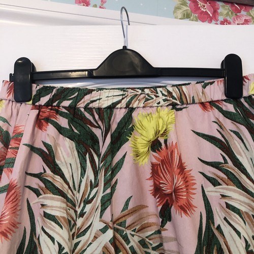 Asos Pink Floral Drop Back Elasticated Waist Skirt S14 Frilled Hem Summery - Picture 6 of 14