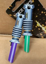 Set of blank KW1 novelty SPACE SABER 1 Purple & 1 Green house key blanks