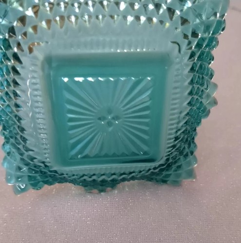 Vintage Square shaped Diamond PT Ruffle Blue Green Trinket Candy/Nut Dish 4" - Picture 6 of 7