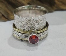 Garnet Gemstone Ring 925 Sterling Silver Handmade Designer Spinner Ring Gift Him