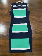 Tommy Hilfiger Dress Women's 4 Blue Green Sheath Crepe Sleeveless Round Neck Zip