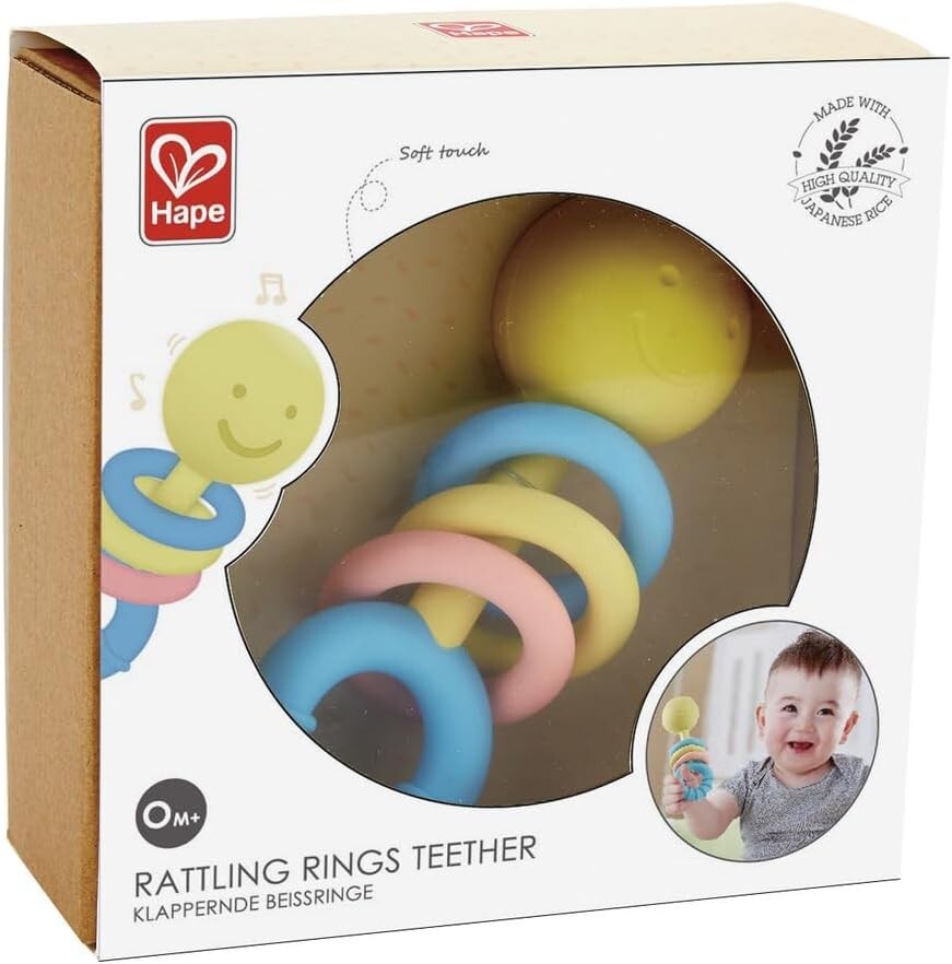 HAPE - RATTLING RINGS TEETHER - ECO FRIENDLY - SUITABLE FROM BIRTH