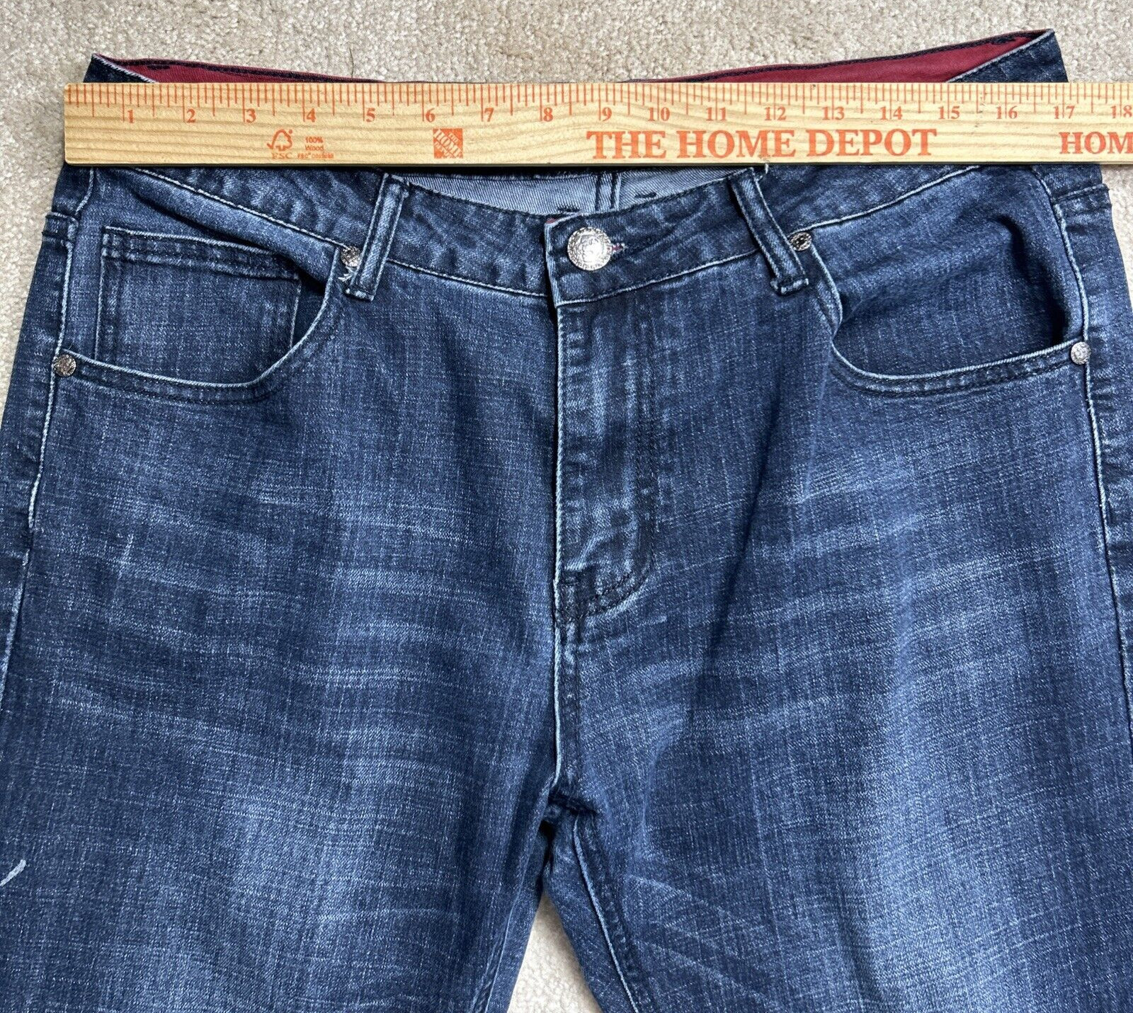 Platini Jeans Men's Sz 36x32 Blue Faded Whisker Studded Back Label Stretch EUC!