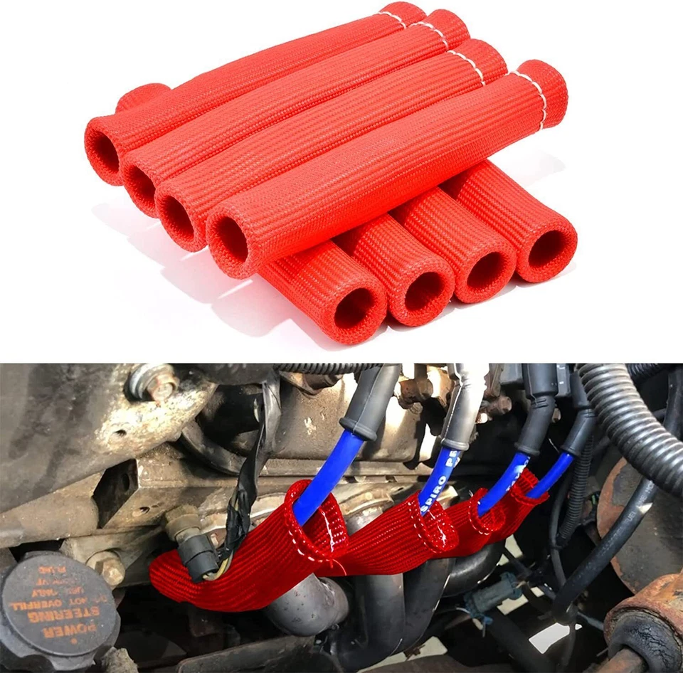 8 Bujías rojas Protector térmico Aislante Manga contra incendios Bujía Protector de cable Foto 2 de 4