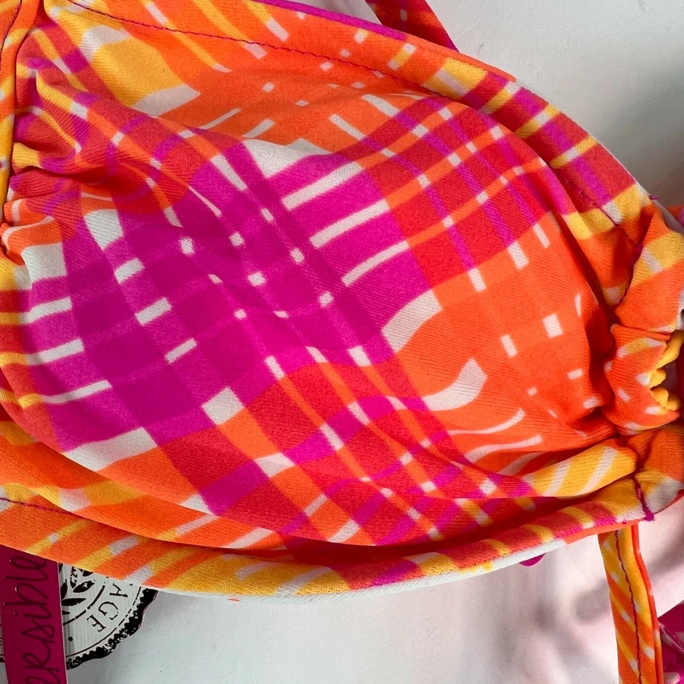 Nuevo Top de bikini SO para mujer Twist Front reversible rosa naranja talla XS Foto 2 de 4
