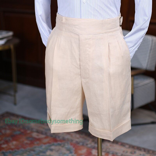 Mens Gurkha Cotton Linen Business Summer Formal Shorts Trousers Suit Pants Retro - Picture 5 of 16