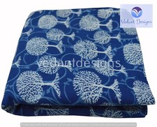 5 Yard Indian Block Print Fabric Blue 100 Cotton Dress Handmade