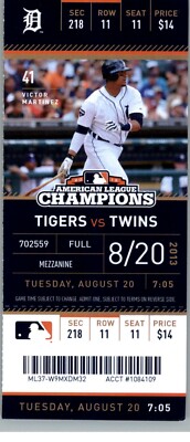 Minnesota Twins vs Detroit Tigers 8/20/2013 Full Ticket - Victor Martinez		