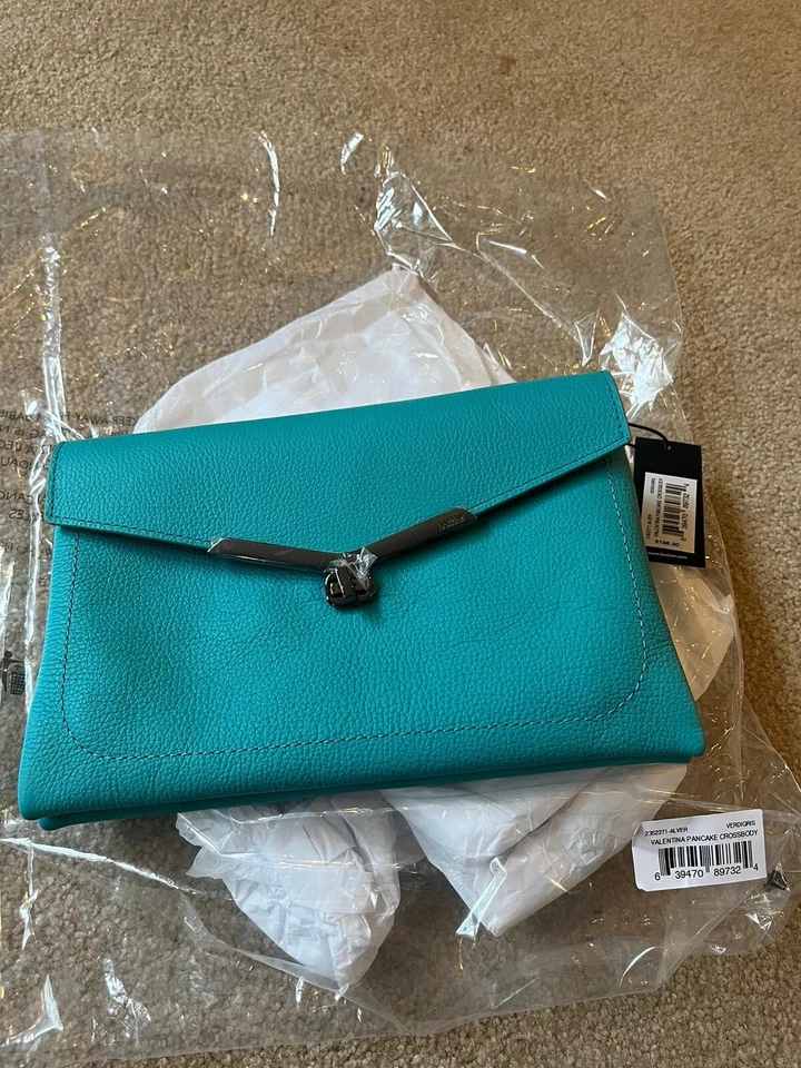 NUEVO CON ETIQUETAS BOTKIER VALENTINA BANDOLERA CUERO AZUL VERDIGRIS BOLSO DE MANO! Foto 2 de 4