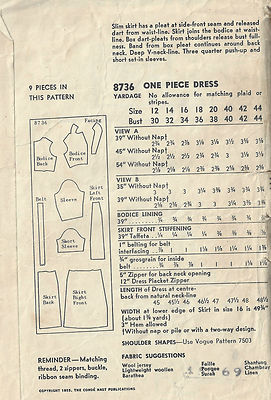 Patron Vintage Vogue 1961 - Robe Et Manteau Lanvin Castillo - Modèle B38 (1787RR) - Non Découpé, échelle Complète